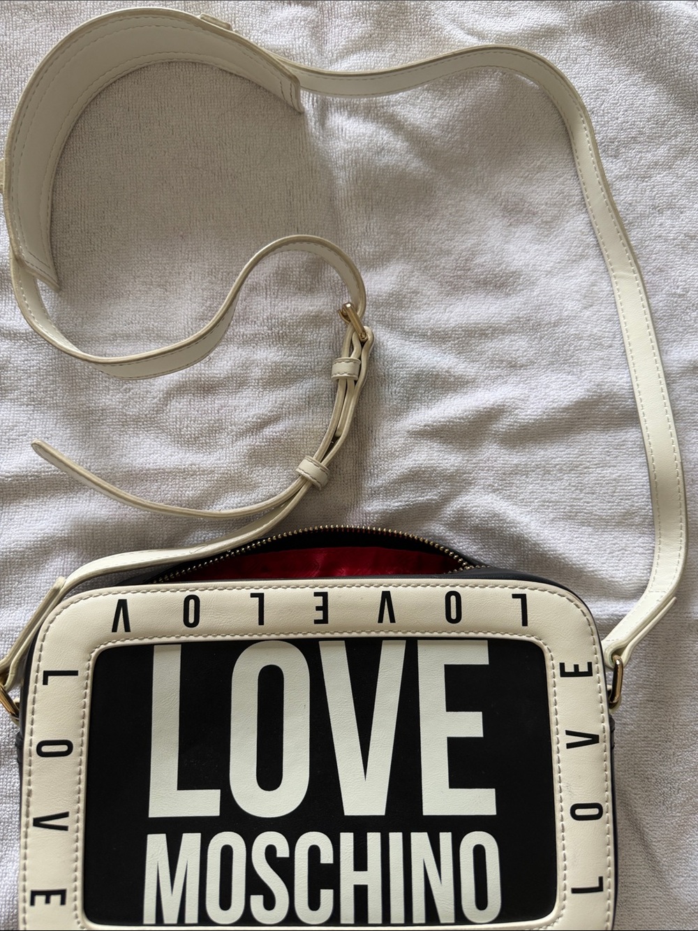 Love Moschino Cream and Black LOVE Logo Crossbody Bag
